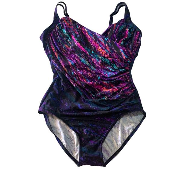 Miraclesuit size 18 one piece Purple Pink Bathing suit swim suit gold slimming - Picture 1 of 11